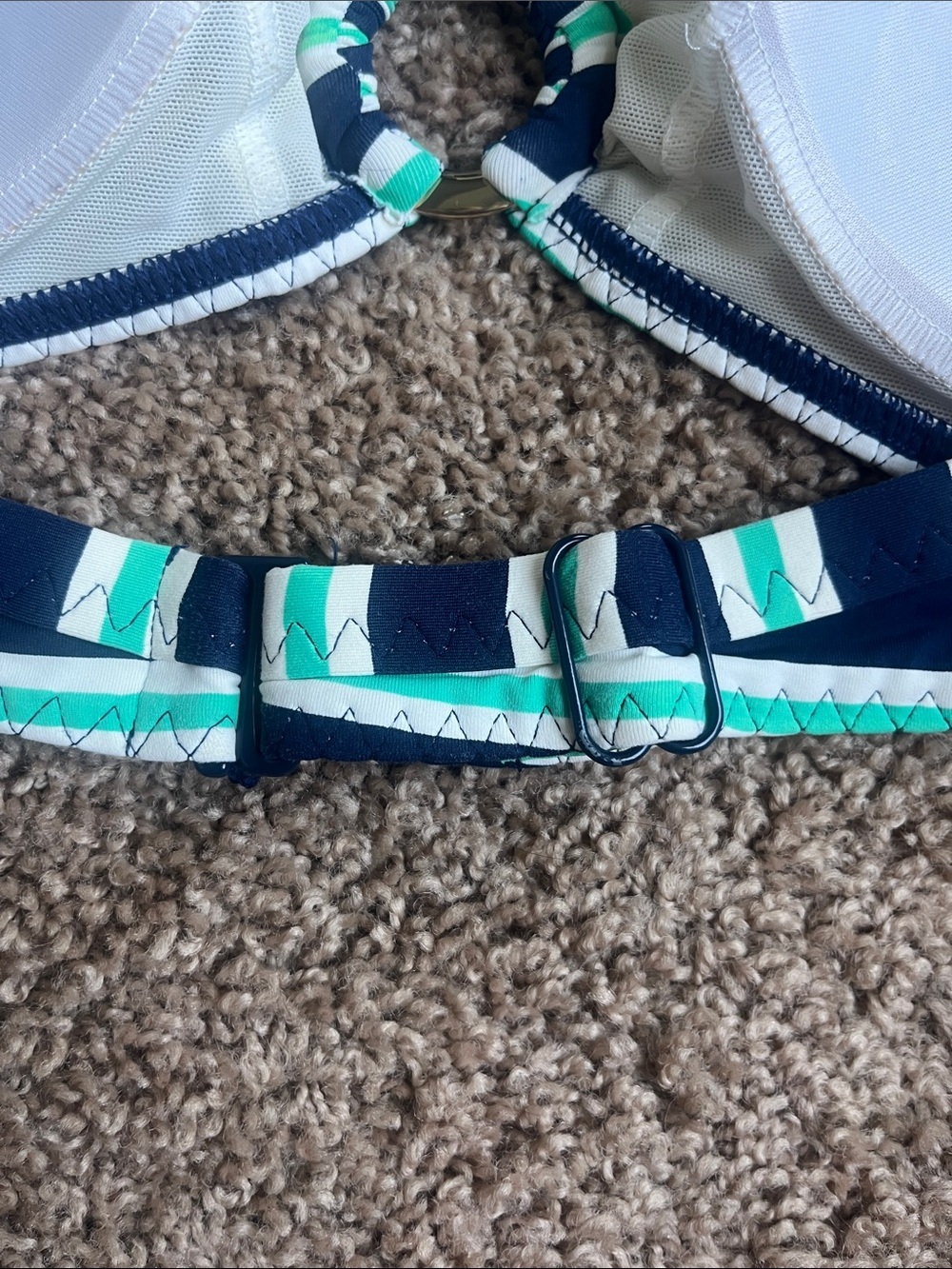 Lands End Striped Navy & Teal Halter Bikini Top Size 36B - Picture 4 of 6